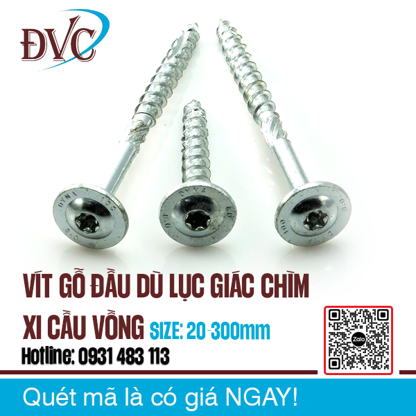 vít gỗ đầu dù lục giác chìm xi cầu vồng 20-300mm